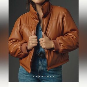 Anthropologie Faux Leather Puffer Jacket